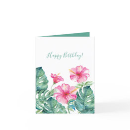 Small Watercolor Tropical Happy Birthday Greeting Invitations Front View