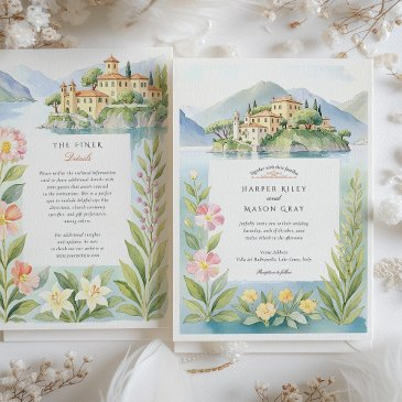 watercolor villa del balbianello lake como wedding invitation