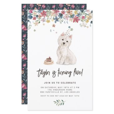 watercolor westie dog birthday invitation