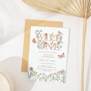 watercolor wild one wildflower 1st birthday invitation