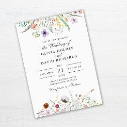 Small Watercolor Wildflower Meadow Wedding Invitation Front View