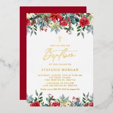 watercolor winter blooms floral baptism foil invitation
