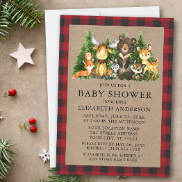 Small Watercolor Woodland Animals Rustic Baby Shower Invitation Front View