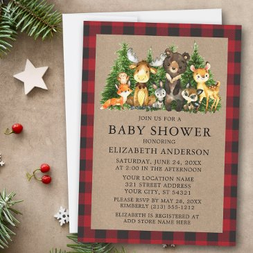 watercolor woodland animals rustic baby shower invitation