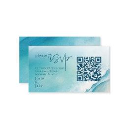 Small Watercolour Sea And Sand Rsvp With Qr Code Enclosure Invitations Front View