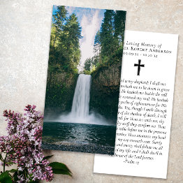 Small Waterfall Forest Photo Prayer Memorial Bookmark Front View