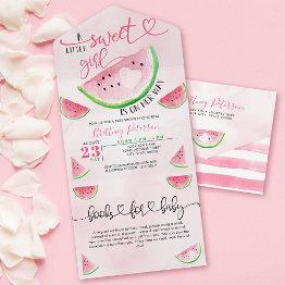 Small Watermelon Baby Shower Pink Books For Baby All In One Invitation Front View
