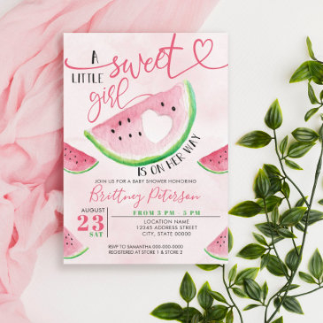 watermelon pink girl baby shower invitation