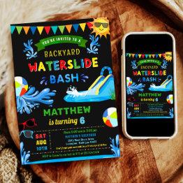 Small Waterslide Bash Summer Boy Birthday Party Invitation Front View