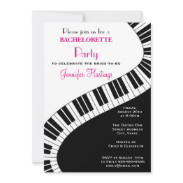 Small Wavy Curved Piano Keys Bachelorette Party Invitation Front View