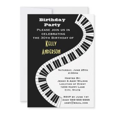 wavy curved piano keys birthday invitation