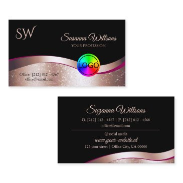 wavy rose gold decor black with logo and monogram business invitations