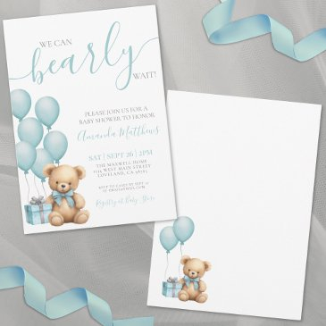 we can bearly wait blue baby shower invitation
