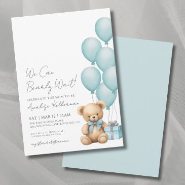 we can bearly wait blue bear baby shower invitation