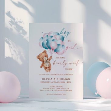 we can bearly wait gender reveal bear balloon invitation