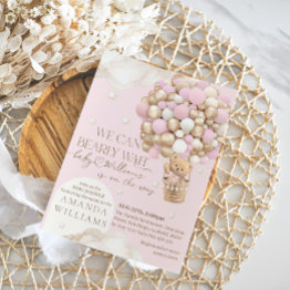 Small We Can Bearly Wait Girl Baby Shower Invitation Front View