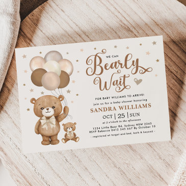 we can bearly wait teddy bear neutral baby shower invitation
