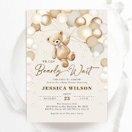 Small We Can Bearly Wait Teddy Bear Neutral Baby Shower Invitation Front View