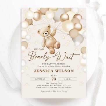 we can bearly wait teddy bear neutral baby shower invitation
