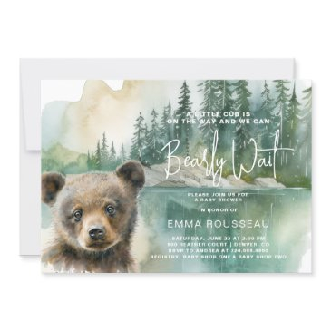 we can bearly wait watercolor bear cub baby shower invitation