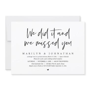 we did it and we missed you, wedding elopement in invitation
