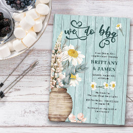 Small We Do Bbq Daisy And Coastal Wood Couples Shower Invitation Front View