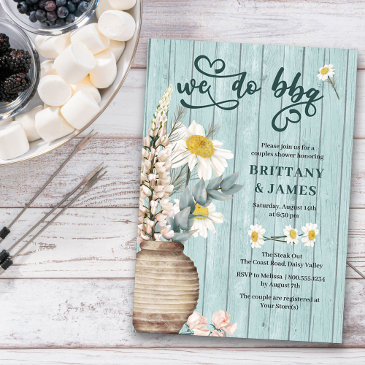 we do bbq daisy and coastal wood couples shower invitation