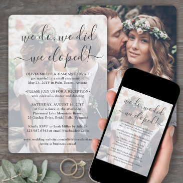 we eloped 2 photo overlay wedding reception only invitation