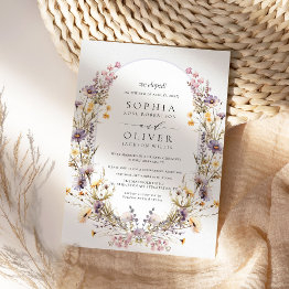 Small We Eloped Modern Wildflowers Elopement Wedding Invitation Front View
