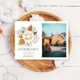Small We’ve Moved Thanksgiving Wreath New Address Photo Invitation Front View