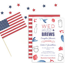Small Wed White And Brews American Co-ed Wedding Shower Invitation Front View