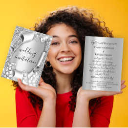 Small Wedding 3d Effect Elegant Gray Silver Glitter Invitation Front View