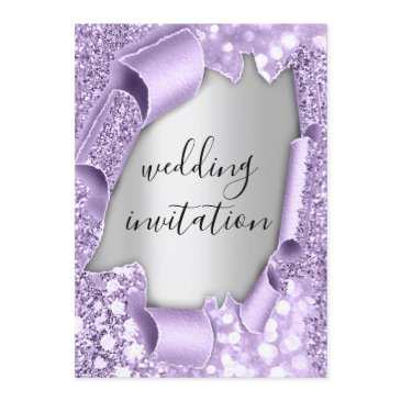 wedding 3d effect elegant purple silver glitter invitation