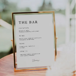 Small Wedding Bar Menu Sign Template, Invitation Front View