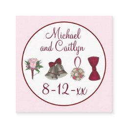 Small Wedding Bells Flowers Bow Tie Bridal Rose Bouquet Enclosure Invitations Front View