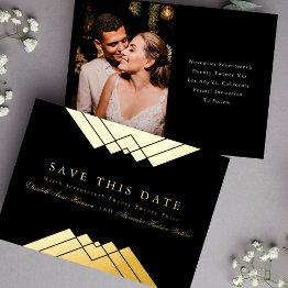 Small Wedding Black Geometric Gold Save The Date Foil Invitation Front View