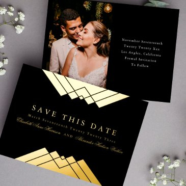 wedding black geometric gold save the date foil invitation