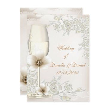 wedding cream sepia champagne glass flowers invitation