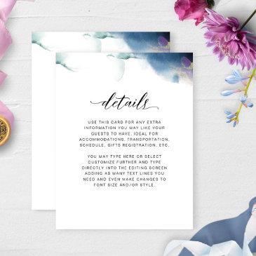 wedding details, purple, blue and teal watercolor enclosure invitations