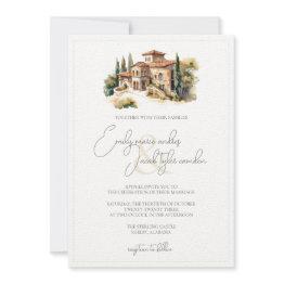 Small Wedding Invite - Tuscan Villa In Watercolor Front View