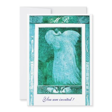 wedding love peacock monogram ,blue white invitation