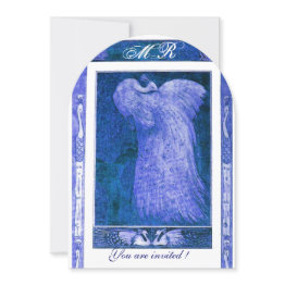 Small Wedding Love Peacock Monogram Blue White Invitation Front View