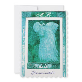 Small Wedding Love Peacock Monogram Blue White Peari Invitation Front View