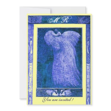wedding love peacock monogram ,blue white yellow invitation