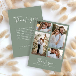 Small Wedding Modern Minimal Photo Thank You Sage Green Invitation Front View