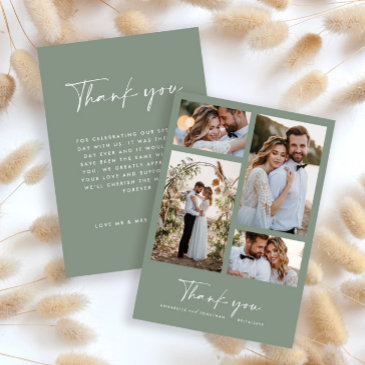 wedding modern minimal photo thank you sage green invitation