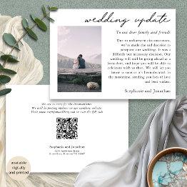 Small Wedding Postponement Photo Update Modern Script Announcement Front View