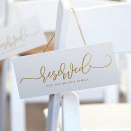 Small Wedding Reserved Sign Bouncy Script Flat Gold Invitation Front View