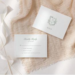 Small Wedding Sage Green Script Crest Monogram Rsvp Invitations Front View