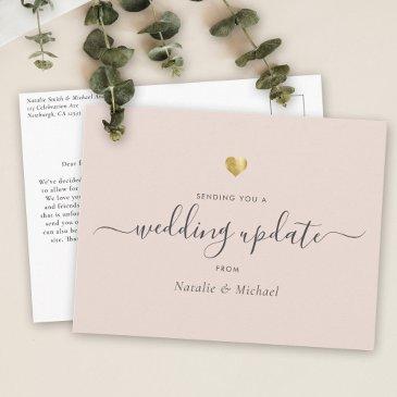 wedding update elegant script gold blush pink postinvitations